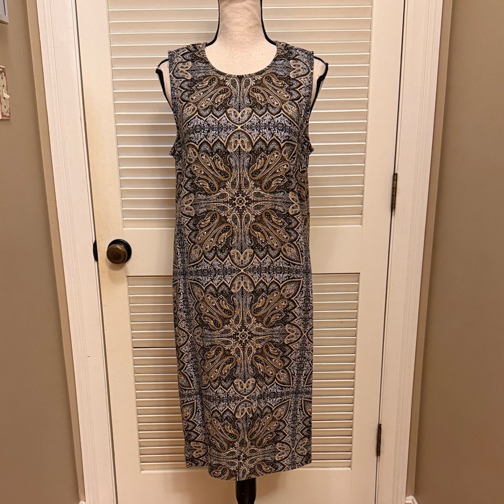 J Jill Paisley Sleeveless Dress in Browns, Golds, and Black, Size Medium, NWOT